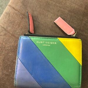 KURT GEIGER LONDON Mini Leather Rainbow Stripe Double Zip Wallet